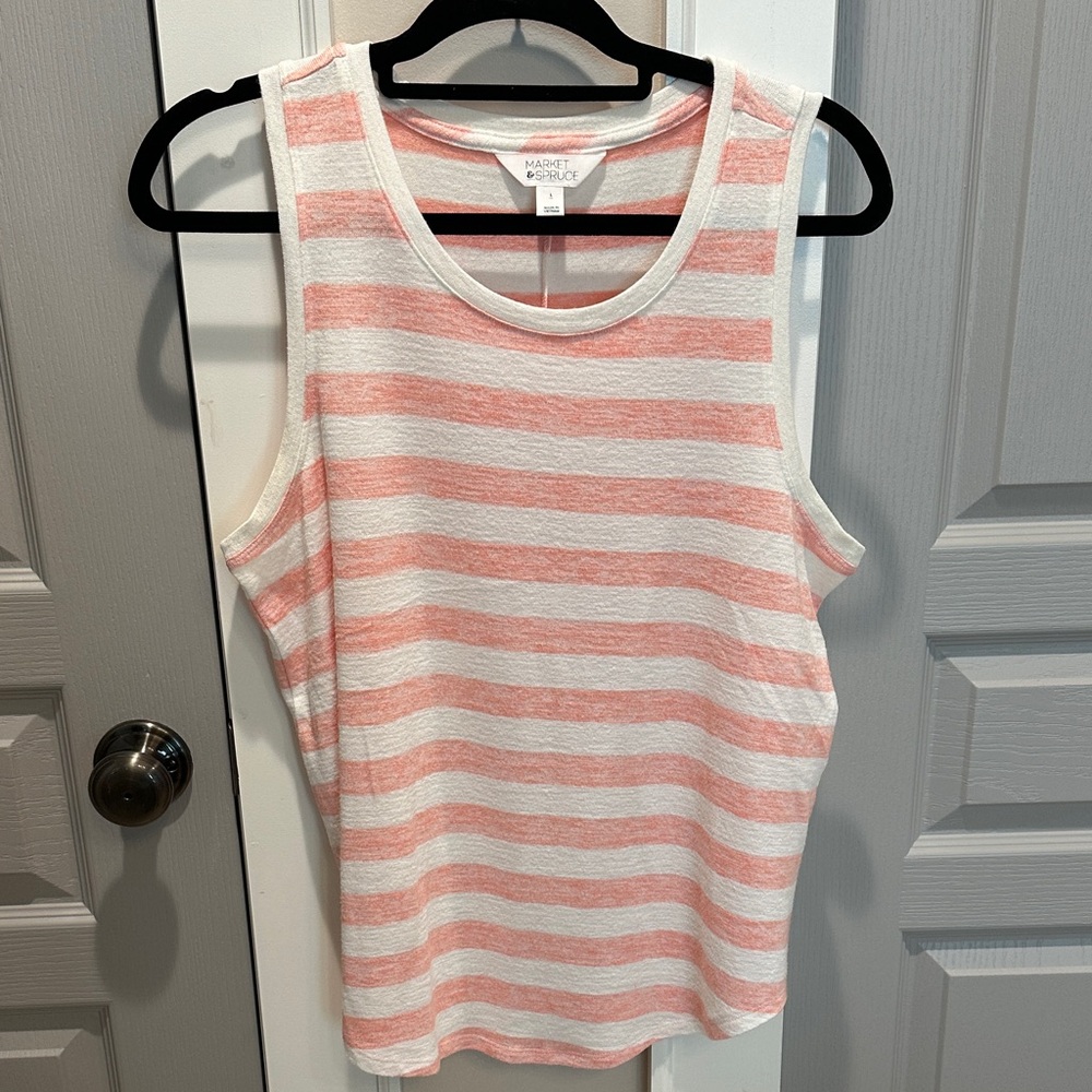 Market & Spruce Pink and White Striped Stretchy Soft Tank Top